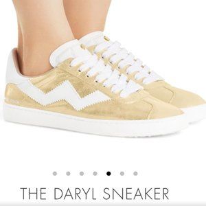 Stuart Weitzman Daryl Sneakers in Gold and White